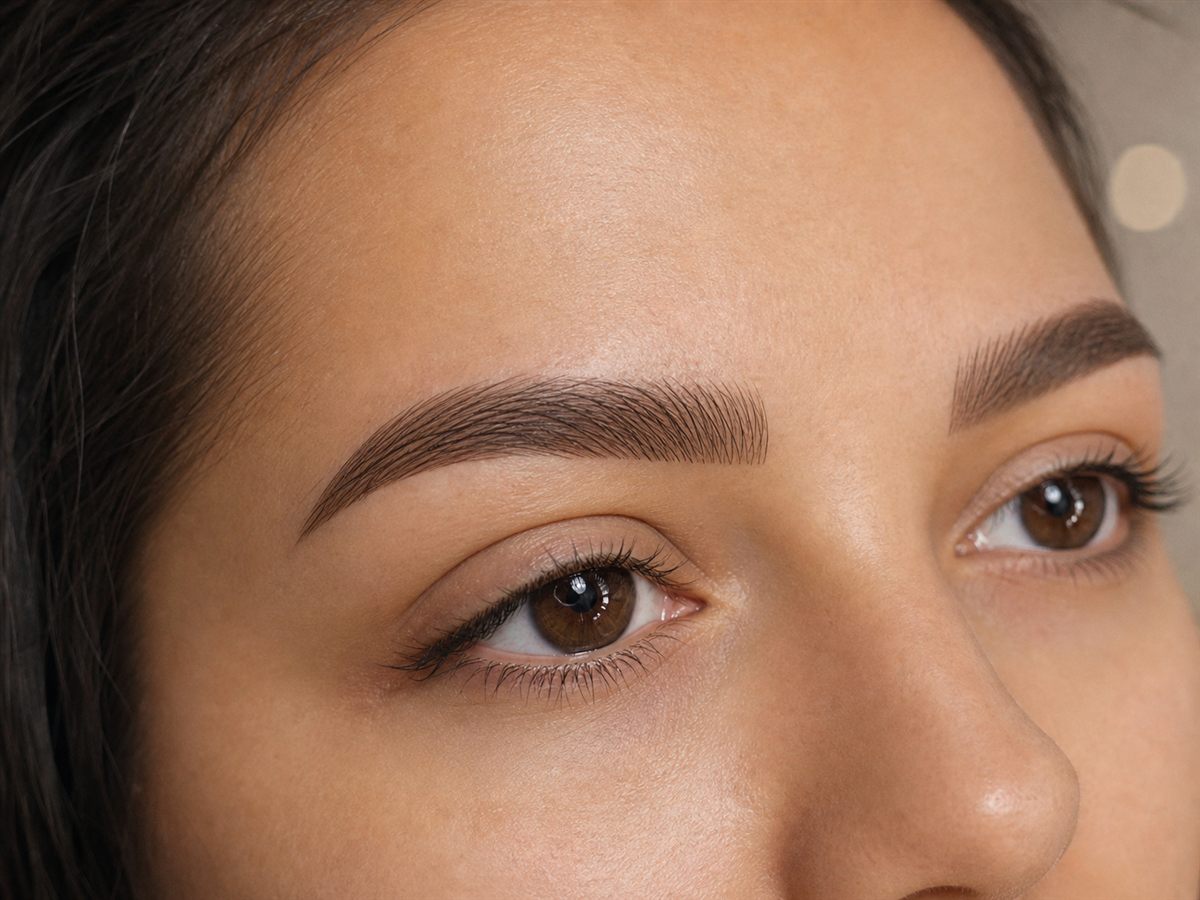 Combination brow result with soft strokes and shading